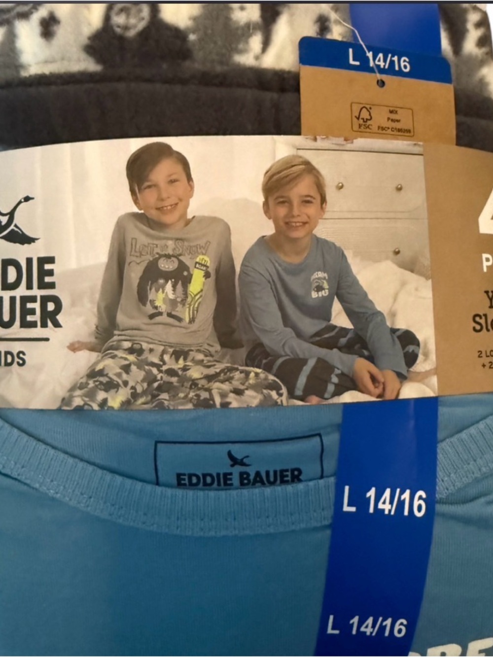 Brand new Eddie Bauer Light Blue Youth Sleep Set - 4 Piece large 14/16 pajamas